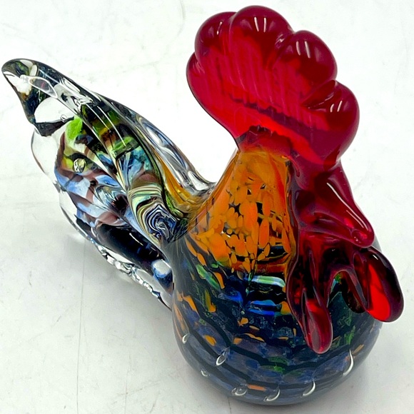 Gorgeous Designs: Handblown Multi Colored Art Glass Rooster Paperweight Figurine - Picture 16 of 16